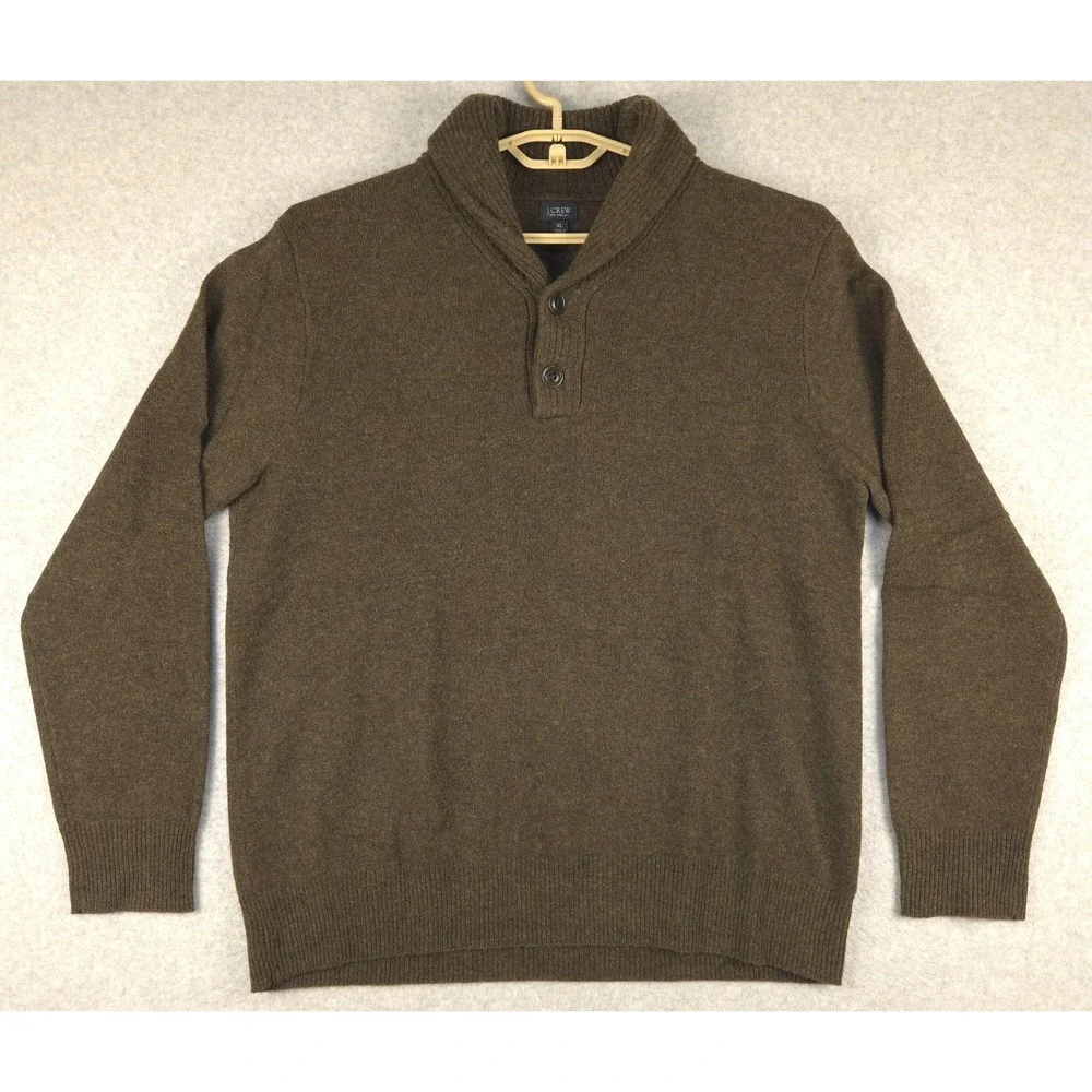 J. Crew Lambswool Sweater Shawl Collar Button Up Pullover Brown XL‎